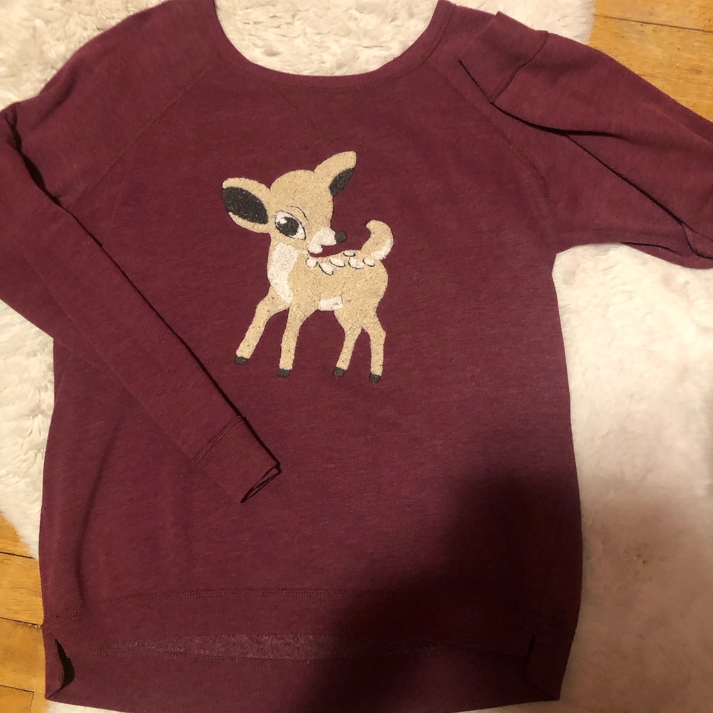 American Eagle Outfitters Maroon Sweatshirt with Fawn Graphic